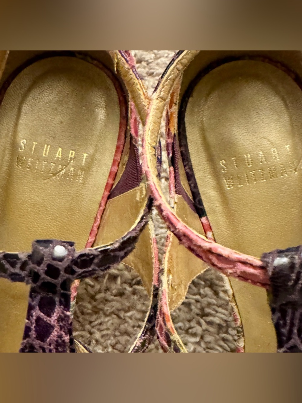 Stuart Weitzman Pink Floral Snake-Print Strappy Stiletto Sandals Size 8.5 - Picture 13 of 14